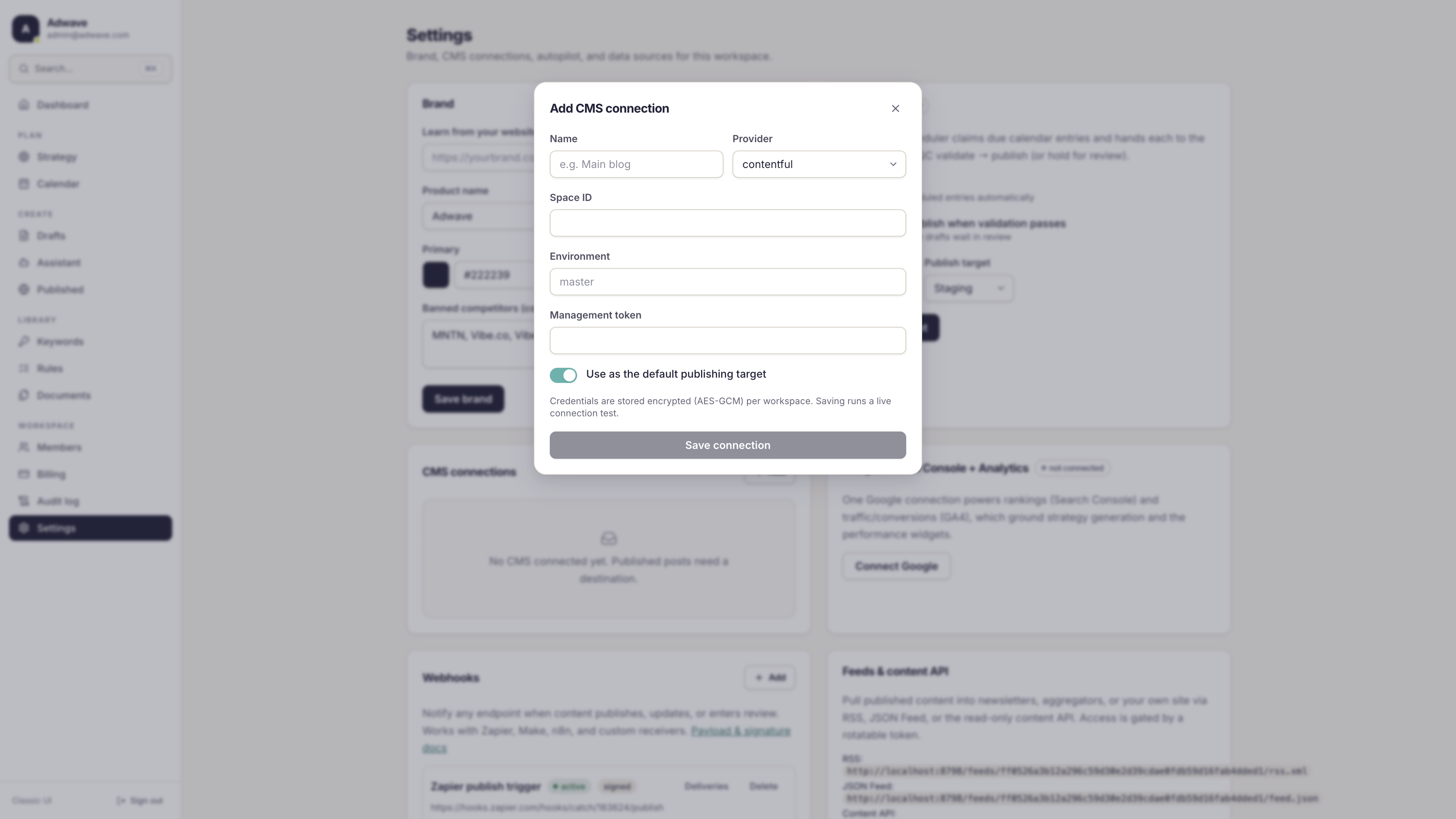 The Add CMS connection dialog